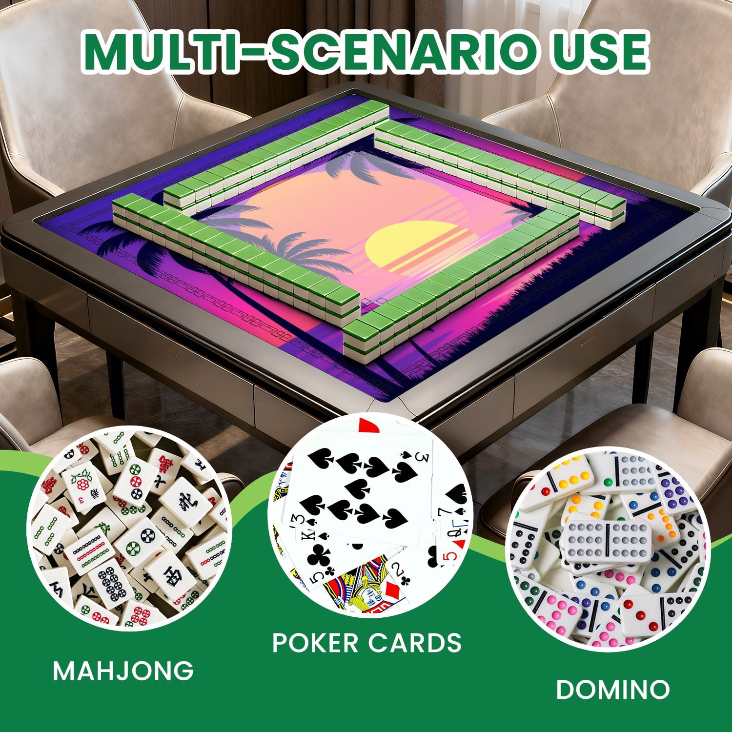 Mahjong Mat 31.5" x 31.5" sunset palm trees trendy purple california vintage Non-Slip Noise Reduction American Mahjong Tiles Table Cover for Dominoes Poker Card Board Games Gift