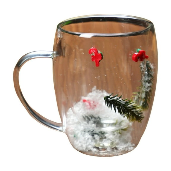 Christmas Glass Cup,Double Wall Christmas Mug,Cute Mugs Set for Hot Cocoa and Coffee,Christmas Tree Mugs Double Wall Insulated Glasses,Tea Cup Milk Cup Clear(12oz-Bowknot)