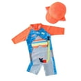 thumbnail image 1 of Sunnyoo Toddler Boy One Piece Swimsuit Cartoon Shark Print Quick Dry Rash Guard with Hat Bathing Suit, 1 of 6