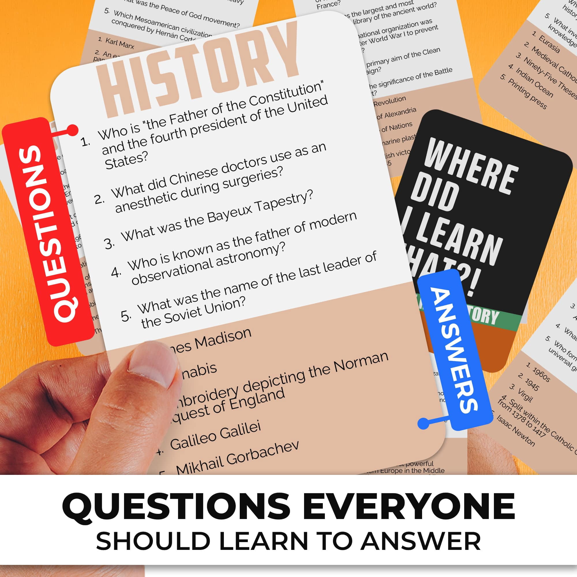 Quokka Trivia Card Games for Adults and Family - Party Board Games 2+ Player - 500 History Questions