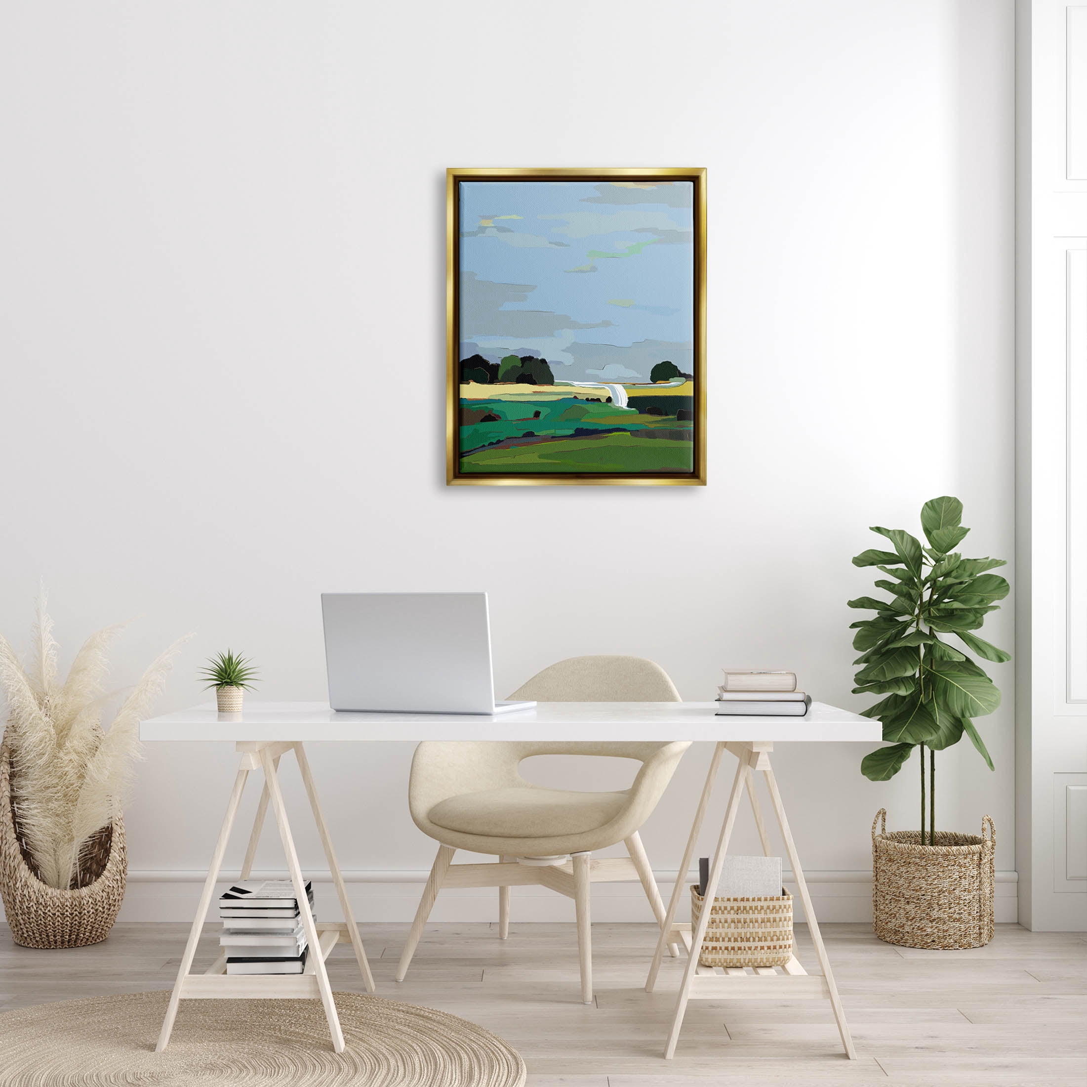 Stupell Industries Flowing Stream Rural Landscape Graphic Art Metallic Gold Floating Framed Canvas Print Wall Art, Design by Nikita Jariwala