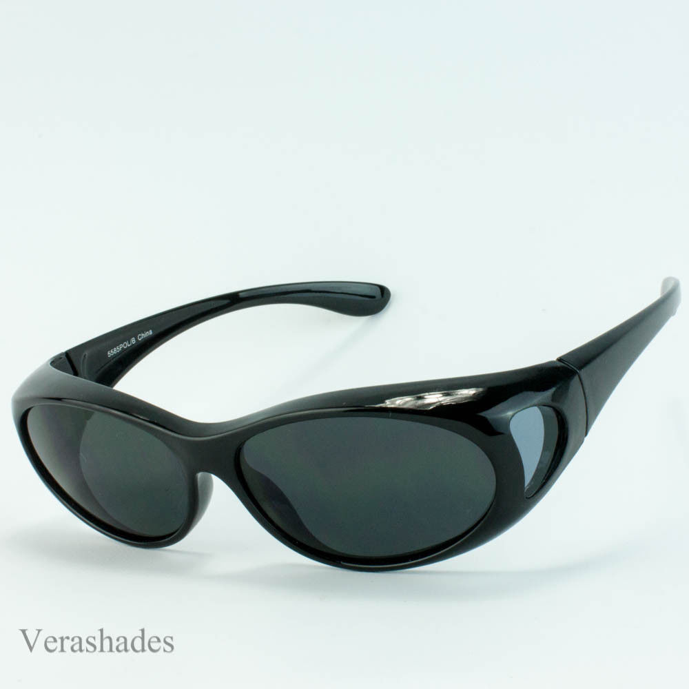 New 100UV Polarized Sunglass cover wear over prescription Size M Black