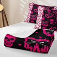 thumbnail image 4 of Homewish Spooky Skull Bowtie Bed Spread Queen,Pink Cheetah Printed Queen Coverlet Set,Halloween Duvet,3pcs, 4 of 7