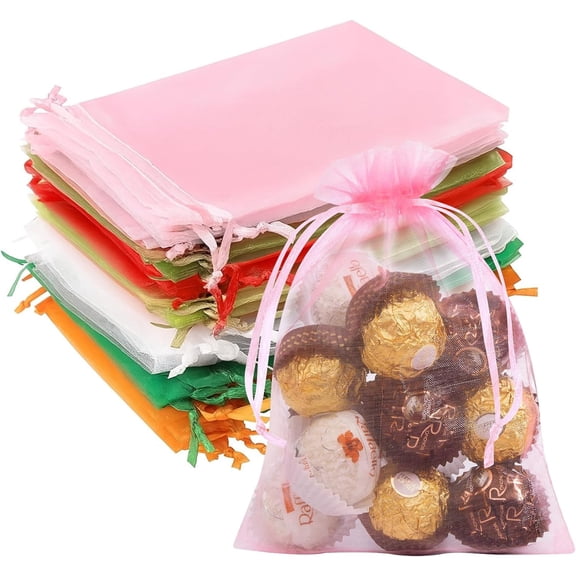50PCS Organza Bags, Small Mesh Gift Bags Drawstring Cute Sheer Mini Pouches Goodie Baggies for Jewelry Candy Sachet Treats Graduation Wedding Birthday Baby Shower Party Favors