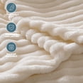 thumbnail image 6 of Throw Size Blanket, 230GSM Extra Soft Lightweight Bed Blanket with Strip , Plush Fuzzy Cozy Throws for Couch, Bed, Sofa Cozy, Warm and Breathable, 50x60" Beige, 6 of 7