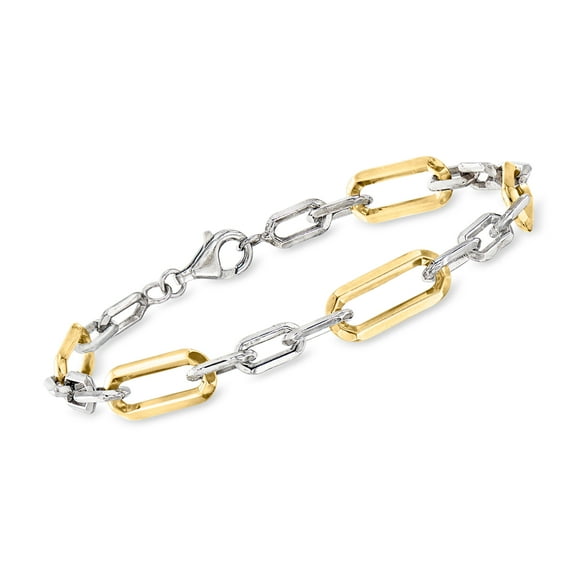 Ross-Simons Sterling Silver and 18kt Gold Over Sterling Paper Clip Link Bracelet, Women's, Adult