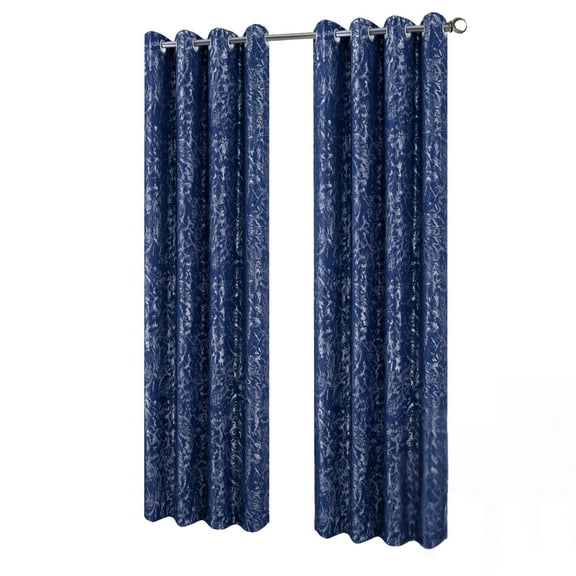 RT Designers Collection Brighton Foil Jacquard Polyester Window Curtain Grommet Panel 52" x 84" Navy