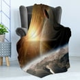 thumbnail image 4 of Outer Space Soft Flannel Fleece Throw Blanket, Moons Universe View from the Earth's Surface Galaxy Theme Artwork, Cozy Plush for Indoor and Outdoor Use, 70" x 90", Yellow White Brown, by Ambesonne, 4 of 5