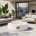 thumbnail image 7 of VENTOPYR Outdoor Propane Fire Pit Coffee Table w Terrazzo White 40.5-inch Round Base Patio Heater, Wind Guard, Transparent Gray Fire Glass, Rain Cover, 7 of 7