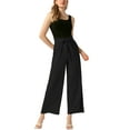 thumbnail image 2 of INSPIRE CHIC Pantalones de pierna ancha para mujer con bolsillos, nudo en la cintura alta, pantalones palazzo plisados L negros, 2 of 6
