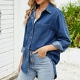 thumbnail image 6 of Distressed Denim Shirt Jacket for Women Vintage Washed Oversized Jean Shacket Button Down Coat with Frayed Details Streetwear Style, 6 of 8