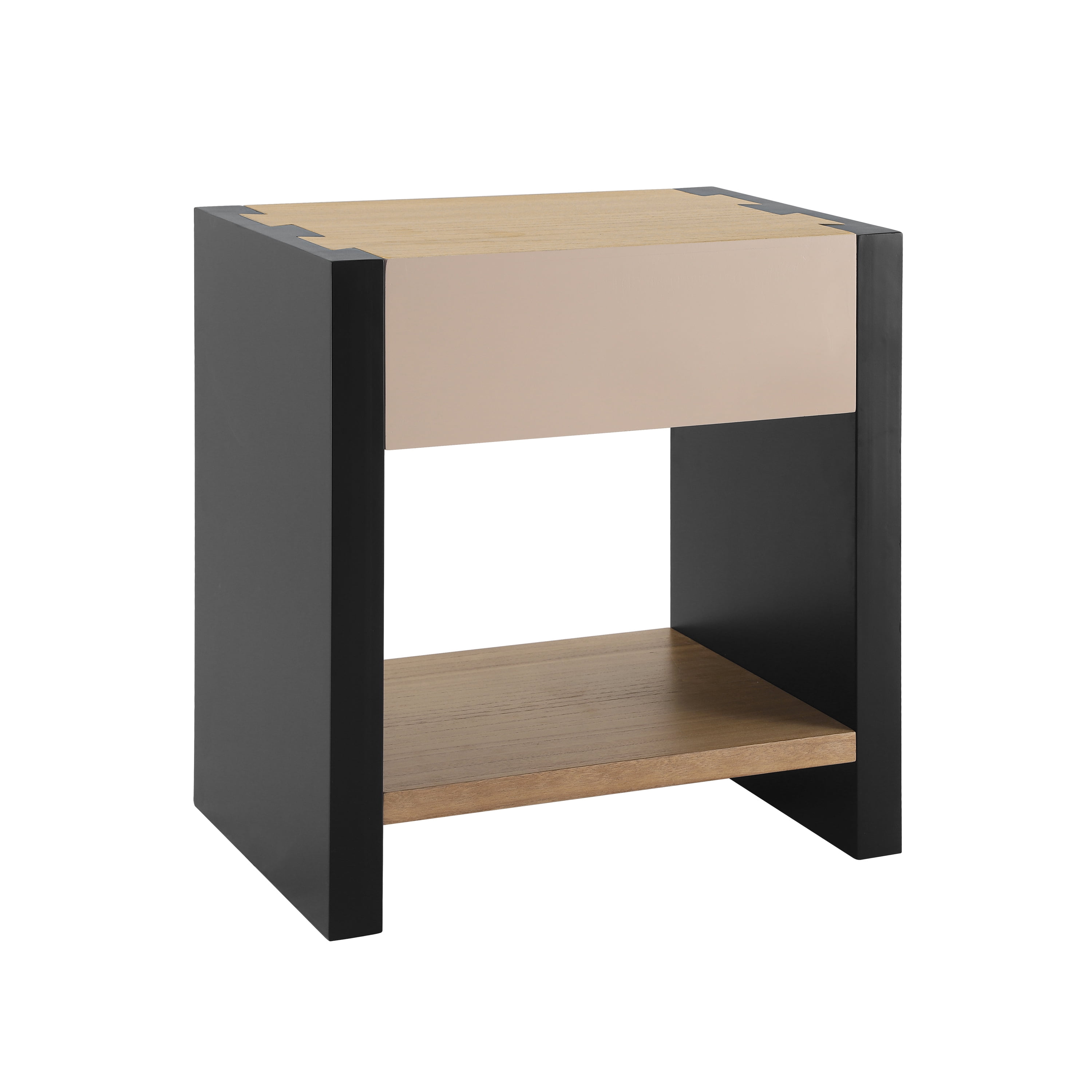 Euroco 25.25" Tall Nightstand with Storage Drawer,Solid Wood Bedside Table End Side Table with Bottom Shelf for Bedroom,Black