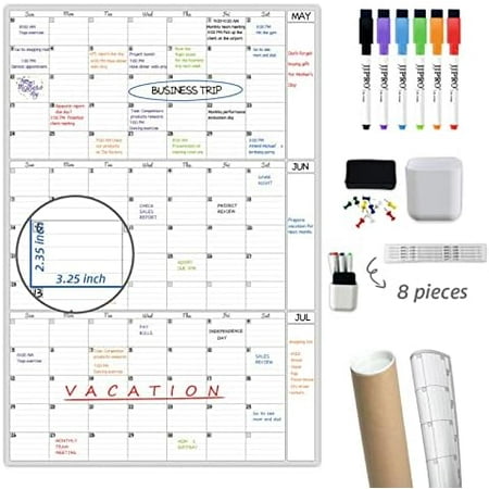 Dry Erase Wall Calendar 3 Month Calendar - Blank Undated Reusable Quarterly Calendar - Whiteboard Premium Laminated Poster - Laminated Office Jumbo 38x26 Inches Wall Calendar (Vertical)