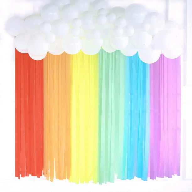 Hombae Rainbow Party Decorations Backdrop with White Balloon Garland,  Rainbow Crepe Paper Streamers for DIY Unicorn Rainbow Baby Shower Birthday  Party Props peaceh Background 