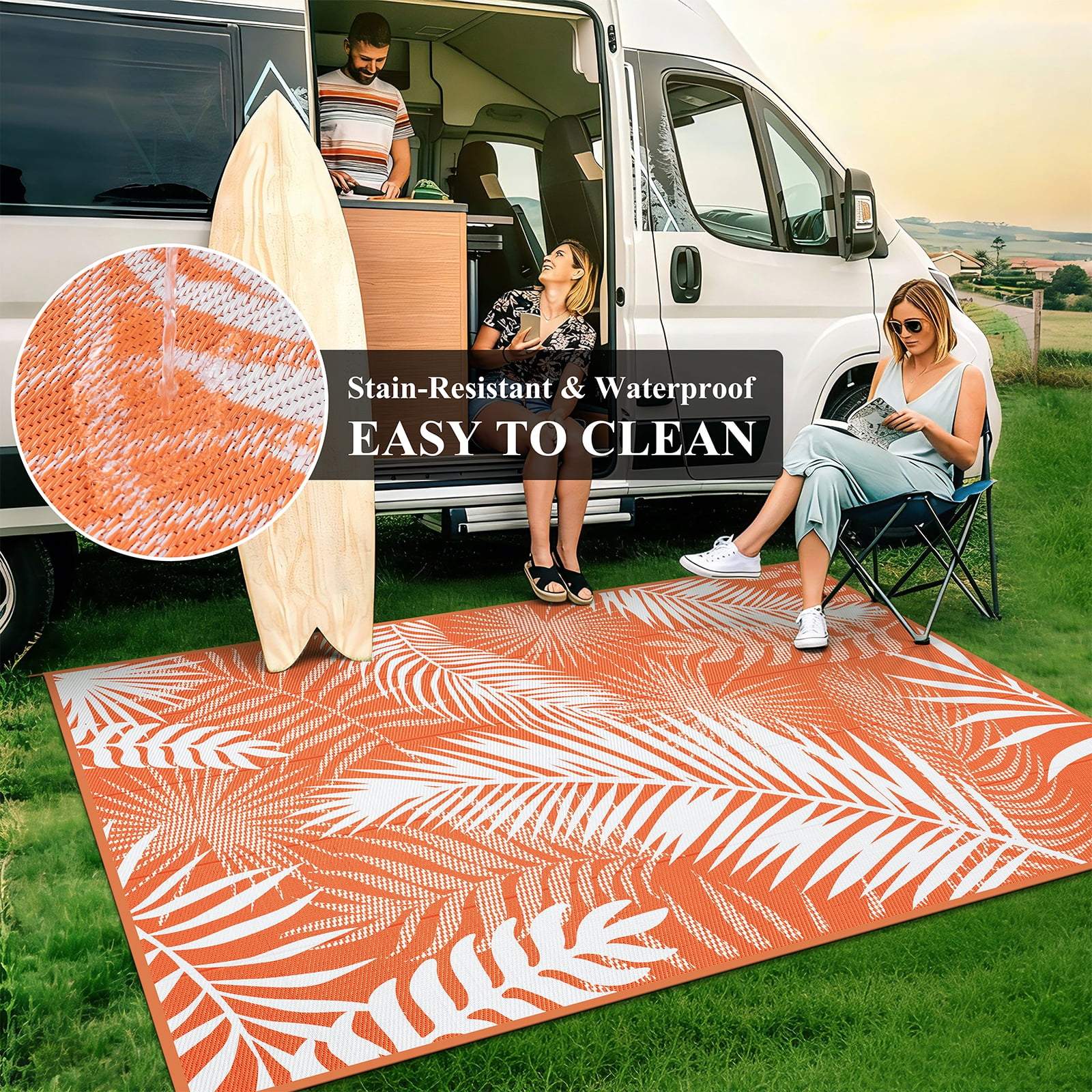 MeyJey Outdoor Rug , 6'x9' Reversible Waterproof Area Rug, Plastic Mat for RV Patio Camping, Orange