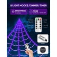 thumbnail image 5 of LCHUANG Spider Webs Luces decorativas de Halloween – 250 LED de 16.4 pies al aire libre con pilas de cadena de luces de Halloween moradas con 8 modos de control remoto Spiderweb, araña grande de 47 pu, 5 of 5