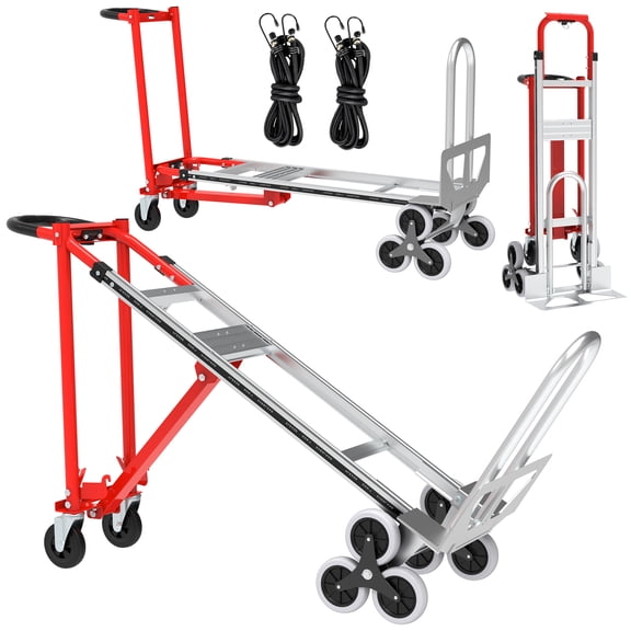 WARAYZ Stair Climbing Hand Truck 2-in-1 Foldable Convertible Dolly 660/1000LBS Aluminum 4-Wheel Cart, Red