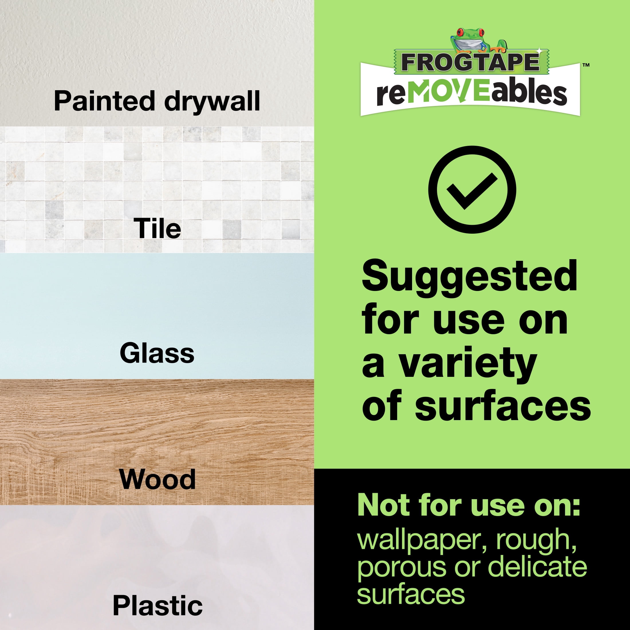 FrogTape reMOVEables Heavy-Duty Large Hook, White, 2 Hooks and 4 Strips