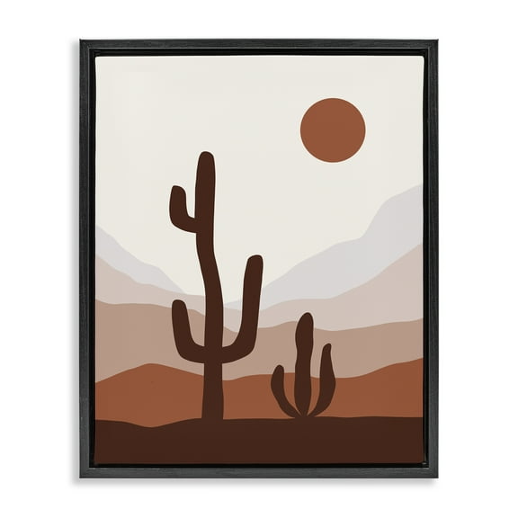 Stupell Industries Sun Over Desert Life Abstract Painting Black Floater Framed Canvas Art Print Wall Art, 17 x 21