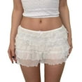 thumbnail image 1 of Ladies Casual Pants Lace Mini Skirt Low Rise Micro Skirt Asymmetrical Ruffle Hem Flared Lingerie High Waisted Pants White S, 1 of 4