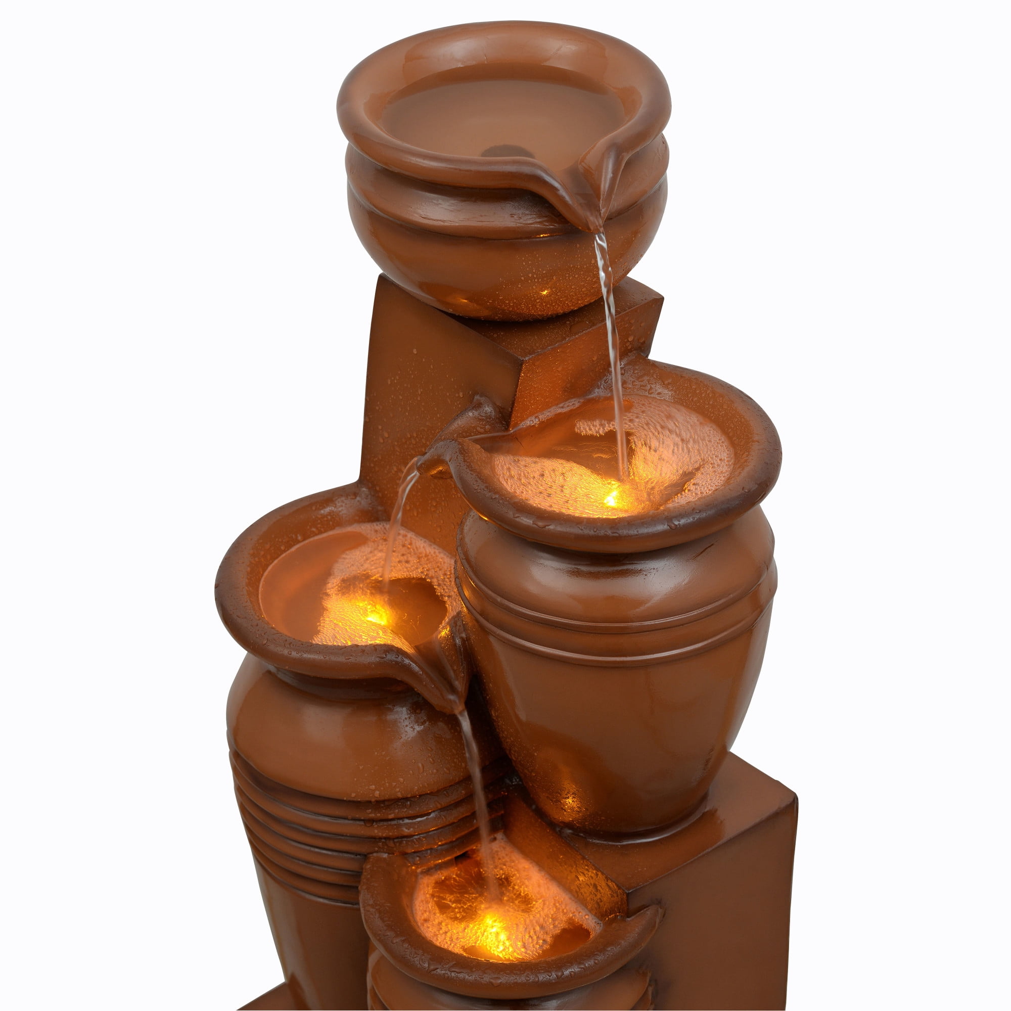 Teamson Home 28.7" 4-Tier Cascading Bowl Solar Powered Water Fountain for Outdoor Living Spaces, Terracotta