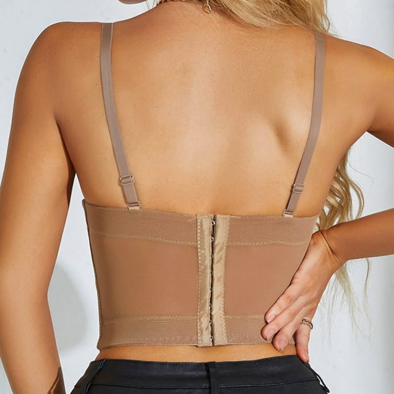 Eguiwyn Womens Tops Womens Corset Top Bustier Corset Top Tight Fitting  Corset Tank Top Suspender Top Solid Short Fashion Khaki M