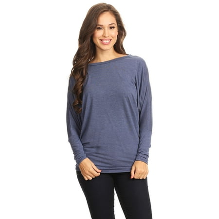 - NEW MOA Women's Casual Solid Dolman Sleeve Knit Loose Fit Tunic top/Made in USA