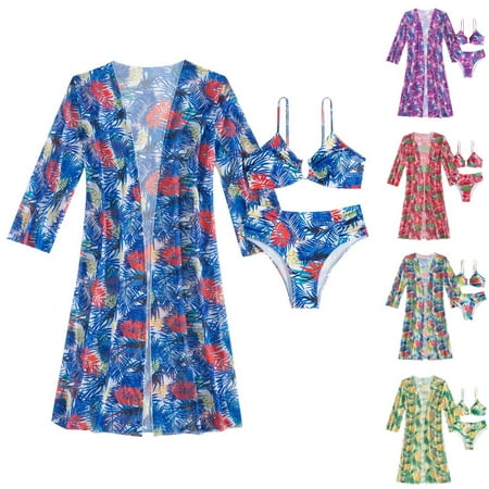 VBTAPA Women s 3 Piece Floral Bikini Set Push Up Keyhole High Cut Swimsuit with Kimono Cover Up Clearance Sale Red M
