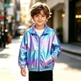 thumbnail image 5 of Unisex Kids Shiny Metallic Stand Collar Zip Jacket Boys Girls Windproof Fashion Coat with Pockets Spring Autumn Outerwear Multicolor 6-7 Years, 5 of 9