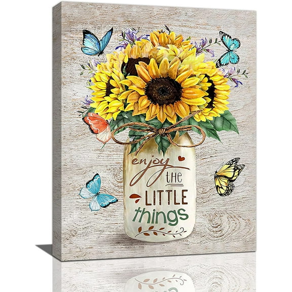 Sunflower Wall Art Farmhouse Bathroom Decor Butterfly Sunflower Bathroom Pictures Canvas Print Country Bathroom Artwork For Bathroom Living Room Bedroom Framed 12"x16"