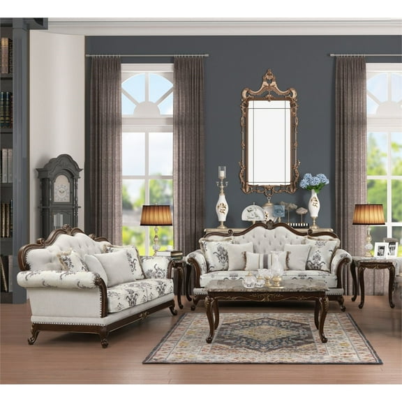 Gloria Traditional Style 2PC button tufted Living Room Set in Ivory