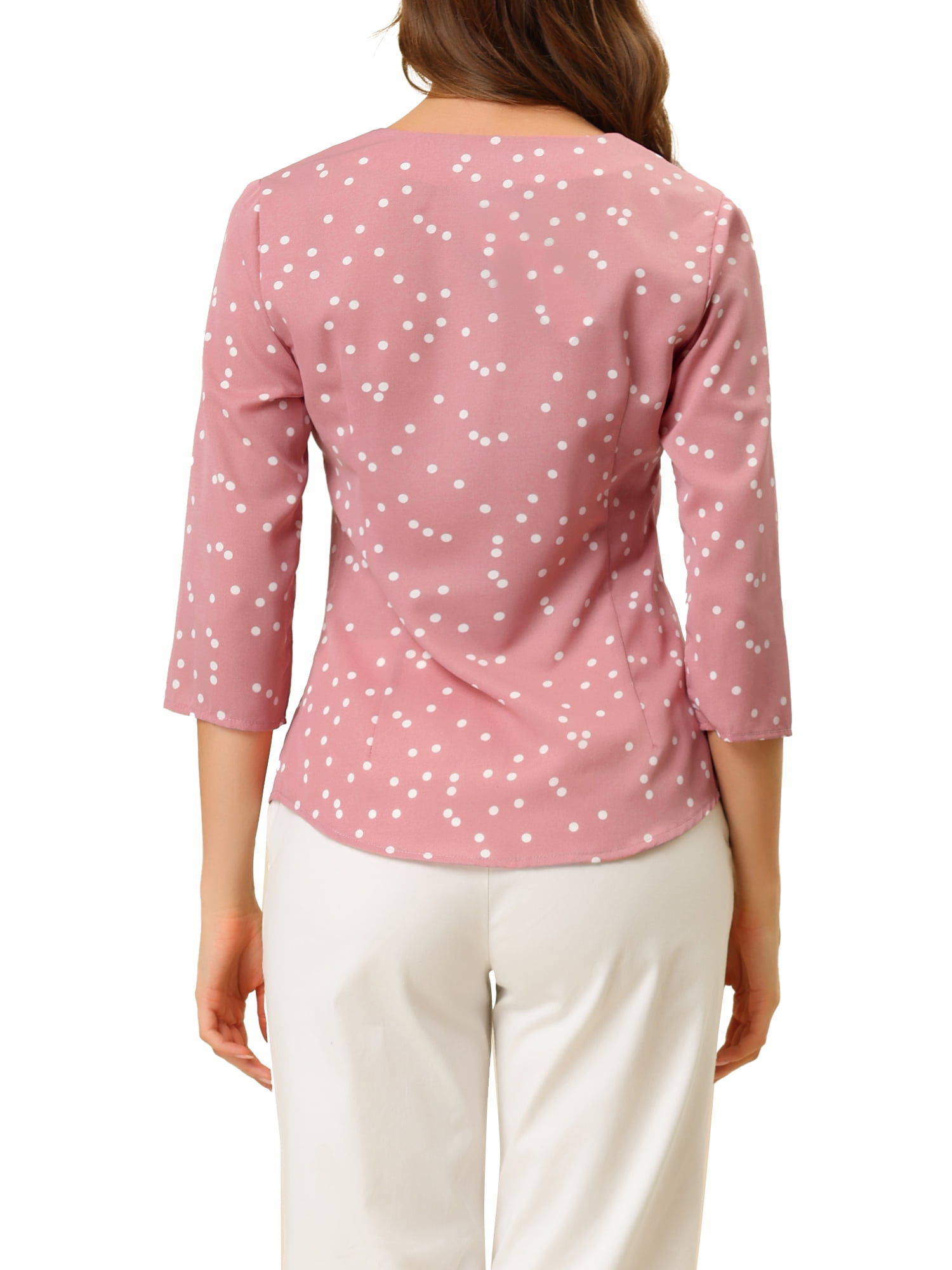 DARING DIVA Women's V Neck Polka Dots 3/4 Sleeve Casual Button Blouse L Pink