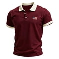 thumbnail image 2 of Men's Patriotic Vintage Polo Shirt for US 250th Anniversary with Contrast Collar and Sleeve Cuffs Featuring American Flag Embroidery Short Sleeve Design&nbsp; Wine XL, 2 of 4