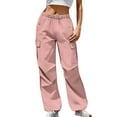 thumbnail image 5 of Olyvenn Cargo Pants Women Elastic Waisted Parachute Hiking Pants with Pockets Water-Resistant Lightweight Baggy Pants Pink S, 5 of 9