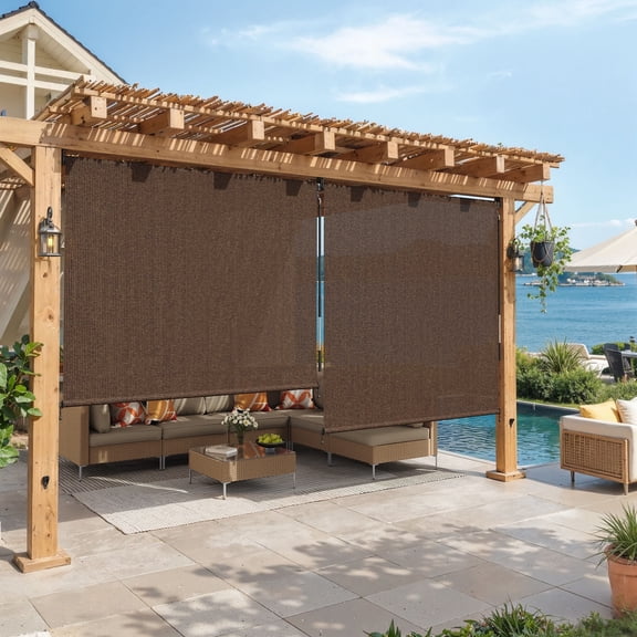 Vicllax 6'Wx6'H Outdoor Roller Shades Blinds for Patio Porch Crank Operation Sun Blocking, Mocha