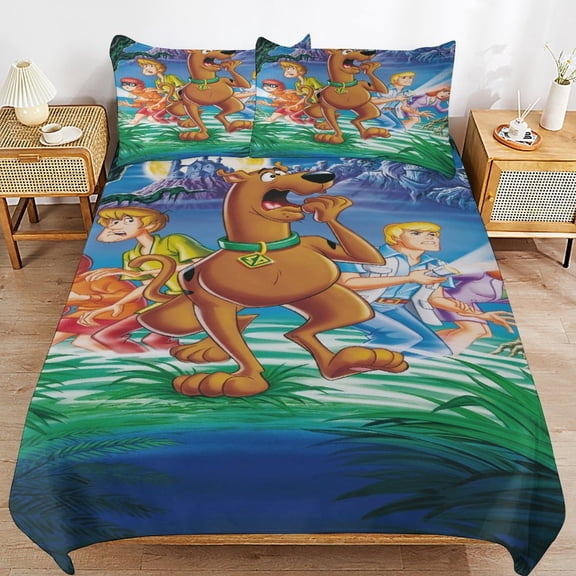 Scooby Doo Duvet Cover 3 Pcs Set Cute Kids Comforter Cover with 2 Pillowcases Luxury Soft Bedding Bedroom Decor for Teens Boys Girls, 90"x90"