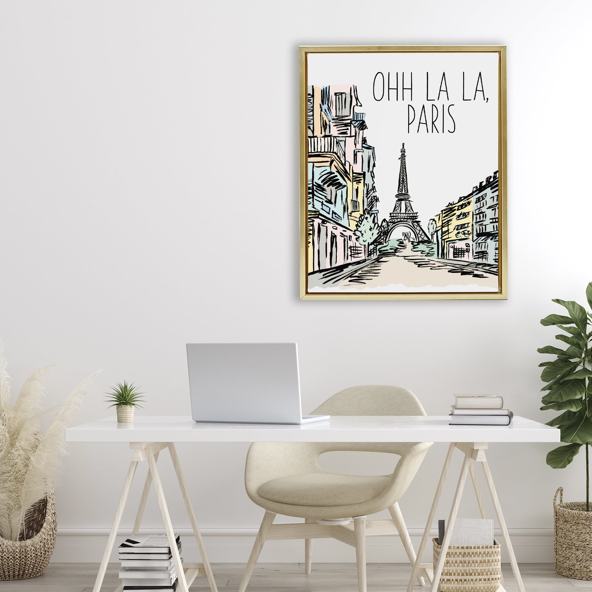 Stupell Industries Ohh La La Paris Gold Framed Floater Canvas Wall Art, design by Elizabeth Medley