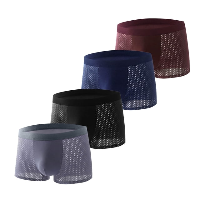 Briefs for Men, Ice Silk Mesh Fabric, Breathable Large Size, Solid Color, 360° Friction-Free Design, Hollow-Out Detail, for Daily Wear