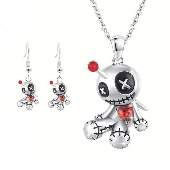 Oasiva Enigmatic Voodoo Doll Fashion Necklace And Earrings Set For Edgy Accessorizing