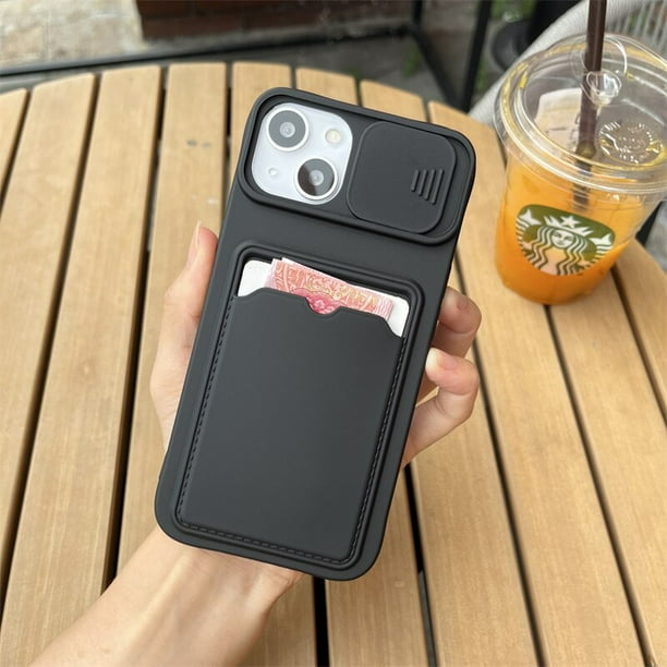 Funda de teléfono tipo billetera con tarjetero de protección para cámara deslizante para iPhone 13 14 Pro Max 12 11 X XR XS Max 7 8 Plus SE, funda de silicona suave Tan Jianjun unisex