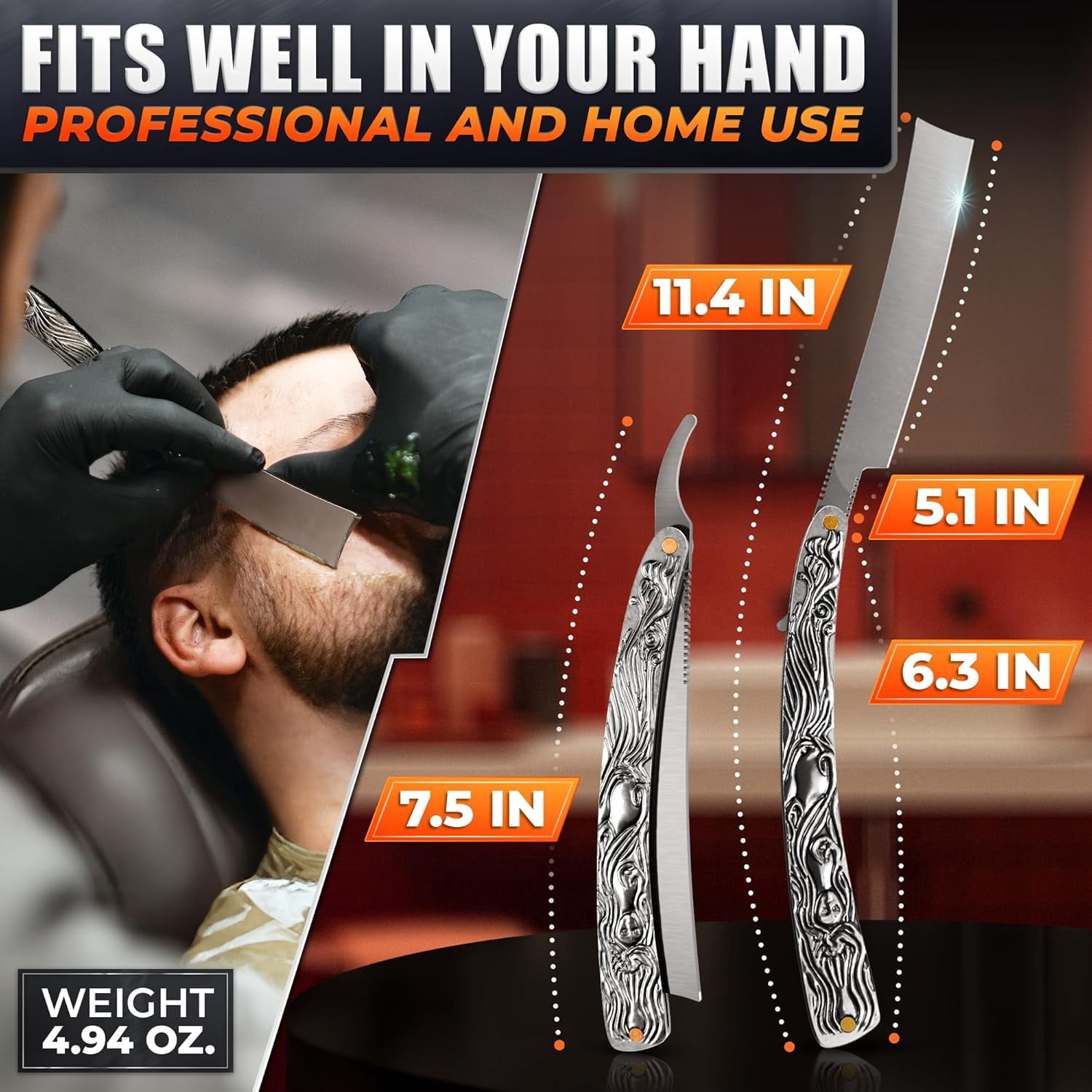 11.4" Retro Classic Barber Straight Razor for Men  Pre-Sharpened Carbon Steel Blade - Rust-Resistant Ergonomic Handle