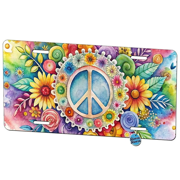 Hippie Peace Symbol Watercolor Metal Novelty License Plate