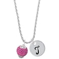 thumbnail image 1 of Delight Jewelry Silvertone Hot Pink Crystal Sparkle Spinner Silvertone Script Initial Disc - T - Charm Necklace, 20"+3", 1 of 4