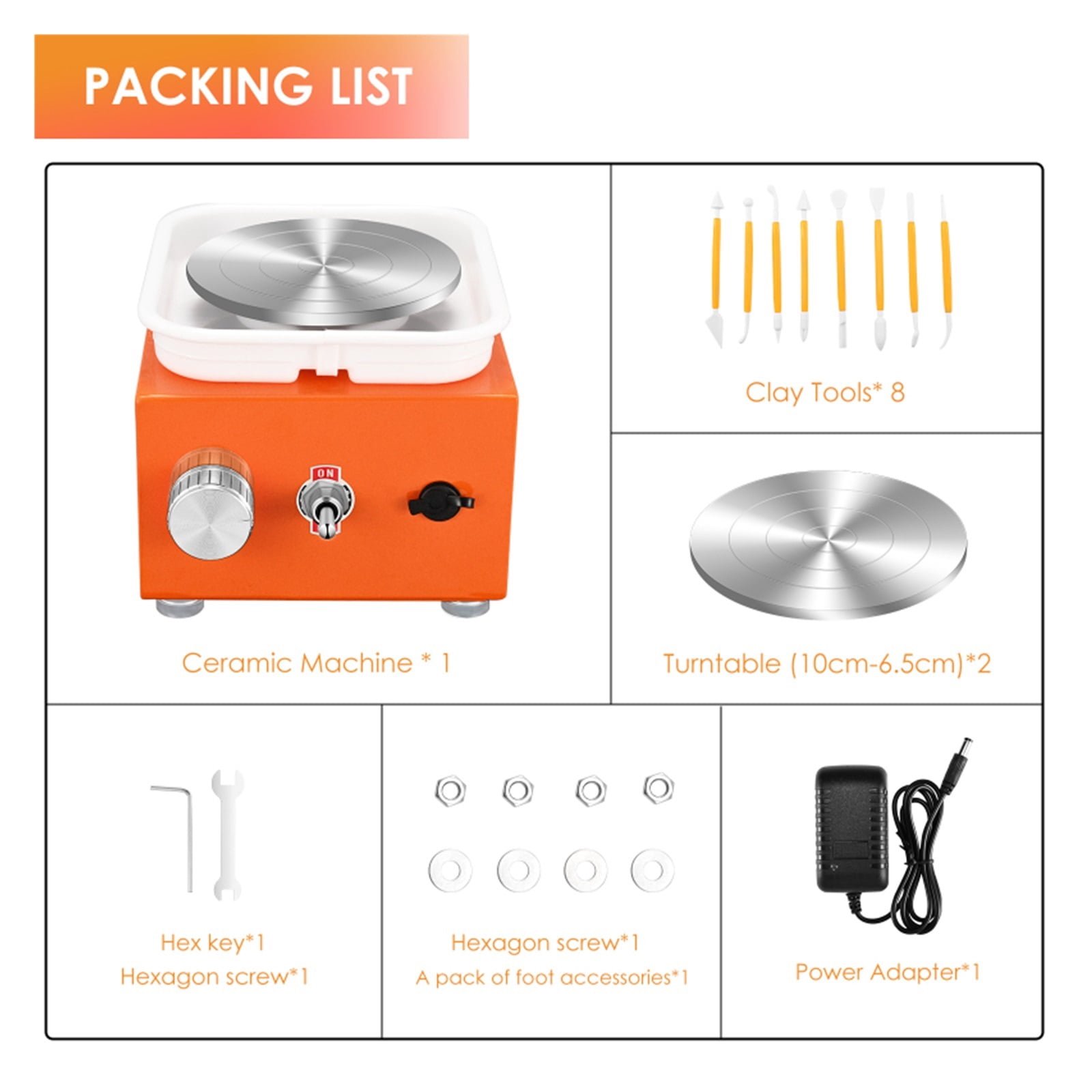 Mini Pottery Wheel Ceramic Wheel Adjustable Speed Clay Machines Electric Sculpting Kits With 2 Turntables Trays Art Craft Work
