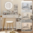 thumbnail image 6 of Vanity Desk with Cushioned Stool, Modern Makeup Bedside Table with LED Lights Mirror and 2 AC Power + 2 USB Socket, Dressing Table with Storage Organizers for Women Girls, 6 of 8