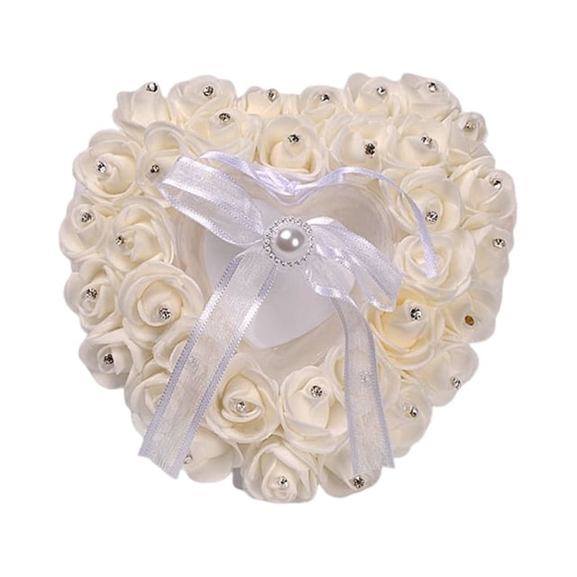 yingyy Heart-shape Ring Pillow Delicate Small Rings Box Romantic Wide Application Holder Container Wedding Valentine Displaying White White