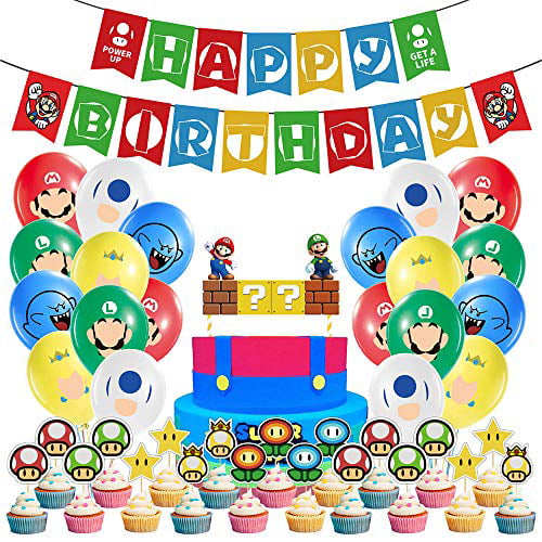 Super Mario Boys Birthday Party Supplies Tableware Decor Plates Cups Balloons 