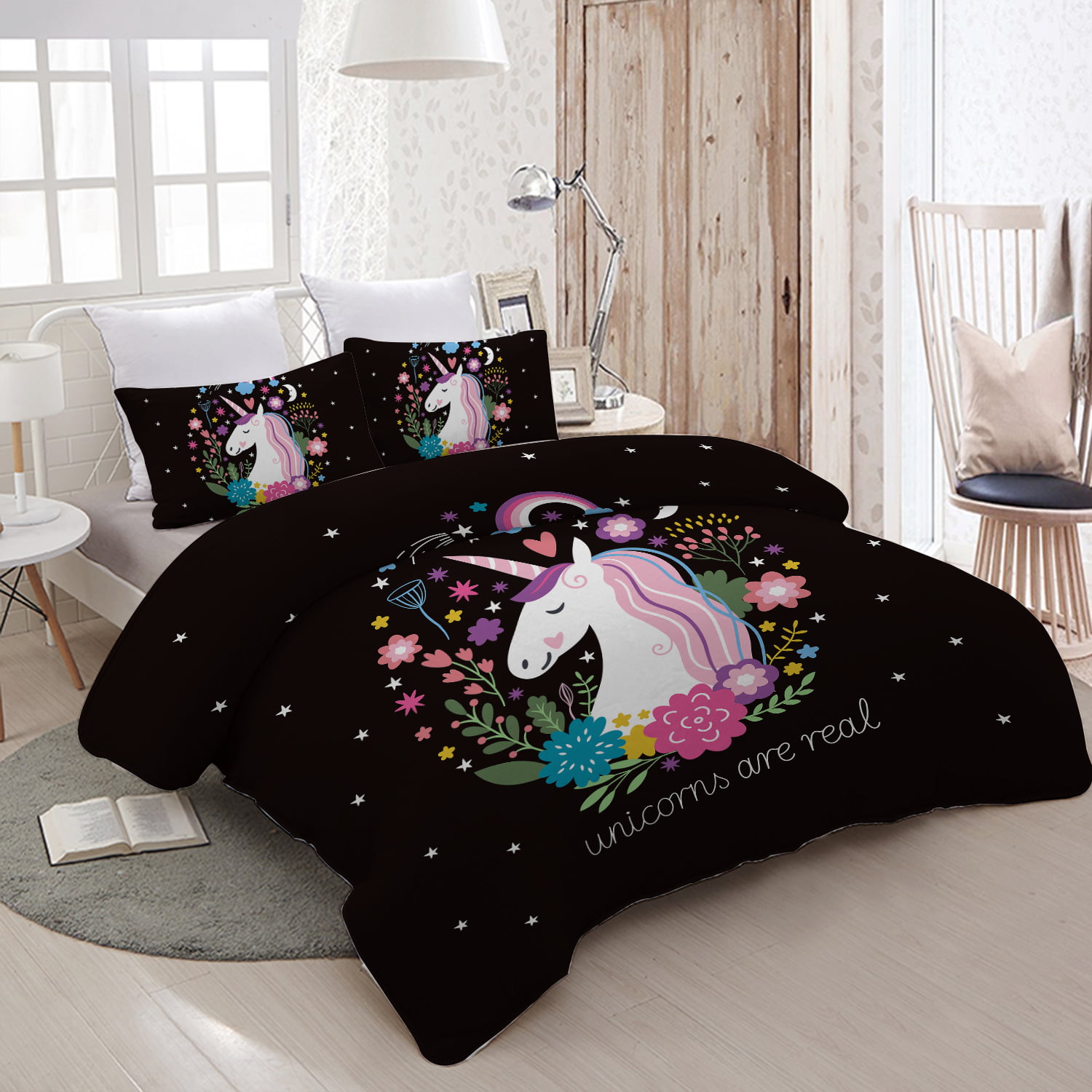 Unicorn Rainbow Comforter Bedding 3PC Bedspread TWIN Decoration Kids Horse Pink 