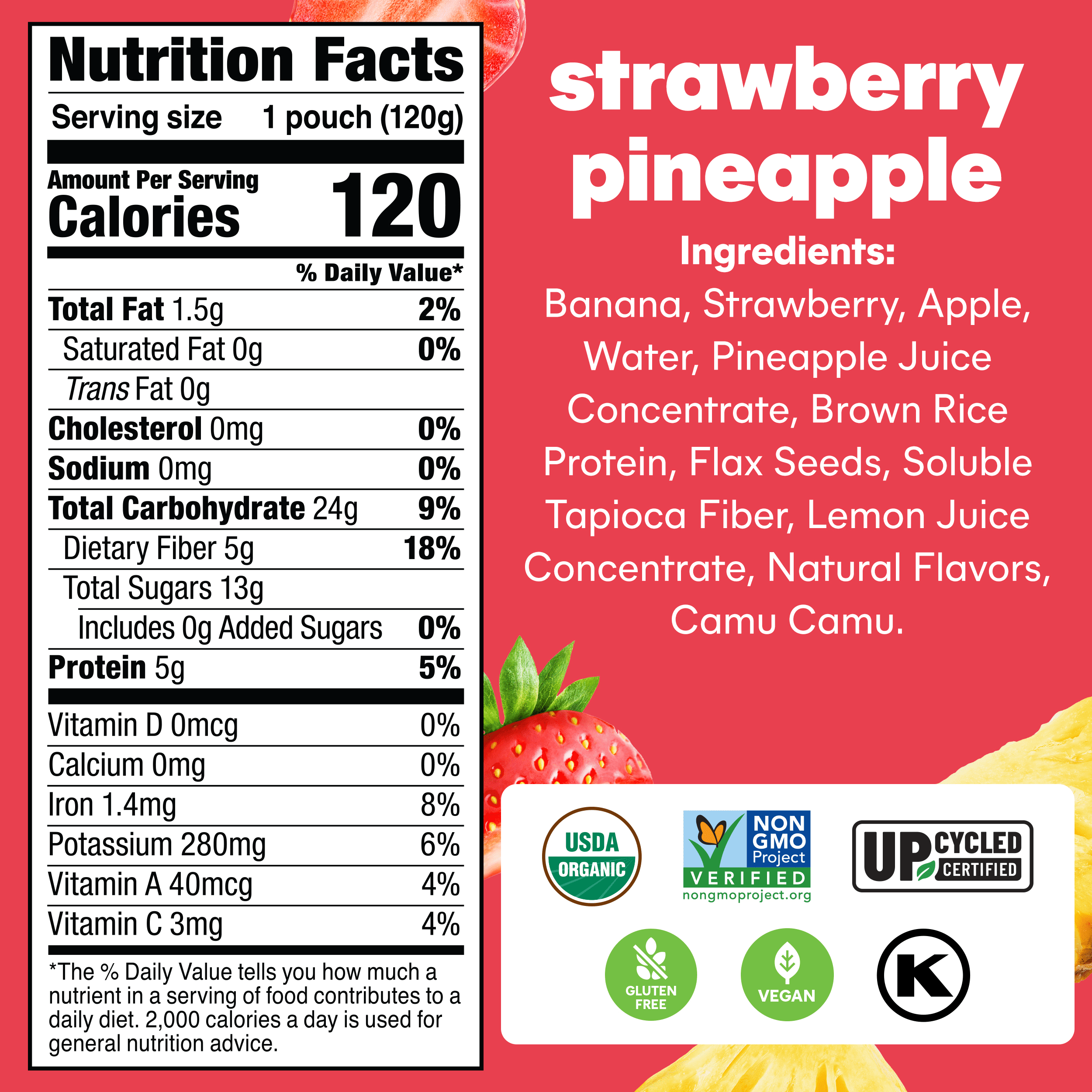 Noka Organic Strawberry Pineapple Smoothie, 4.22 oz Fruit Pouches, 4 Count Smoothie Drinks