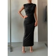 thumbnail image 6 of Women'S Ruched Bodycon Dress Summer Casual Sleeveless Back Slit Elegant Club Evening Cocktail Maxi Dresses Black L, 6 of 7